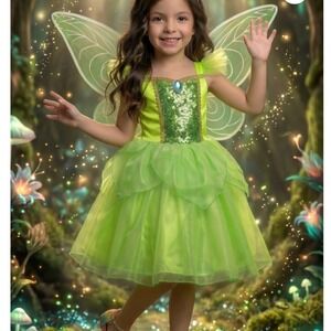Trish Scully Enchanted Fairy Dress and Wing Set Lime Green Sequined Size 4